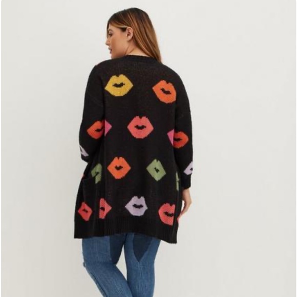 torrid Sweaters - Torrid Black Lips Cardigan Open Front Drop Shoulder Sweater